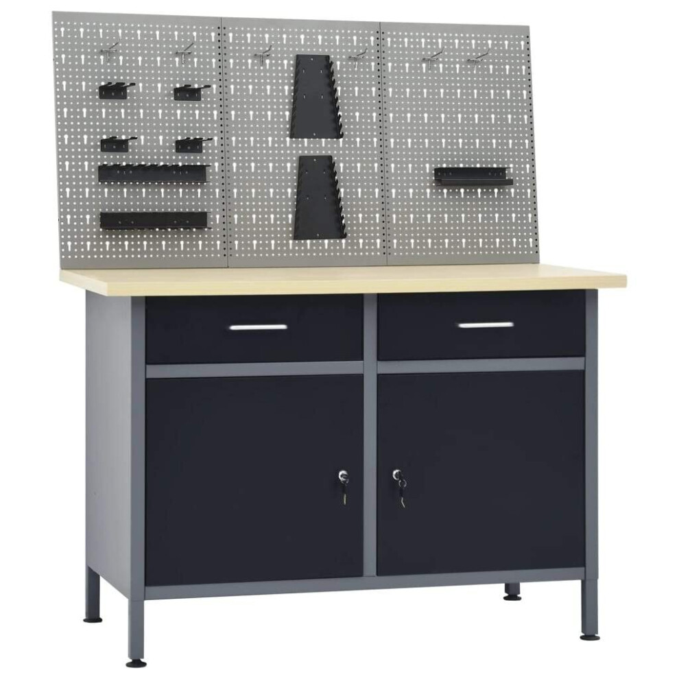 Vidaxl Workbench With Three Wall Panels Work Table Work Tool Bench Workstation 8719883919379