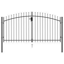 vidaXL Fence Gate Double Door with Spike Top Steel 3x1.5m Black Garden Barrier