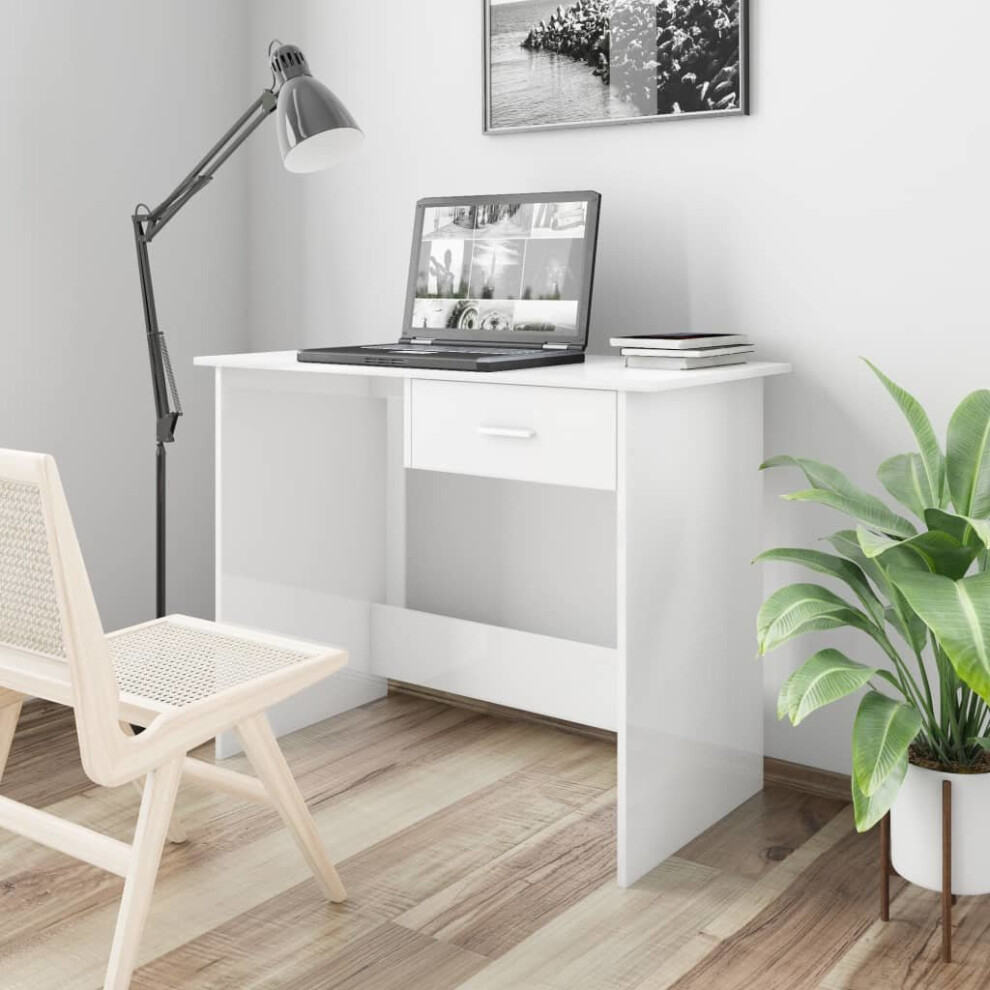 Desk High Gloss White 100x50x76 cm Chipboard