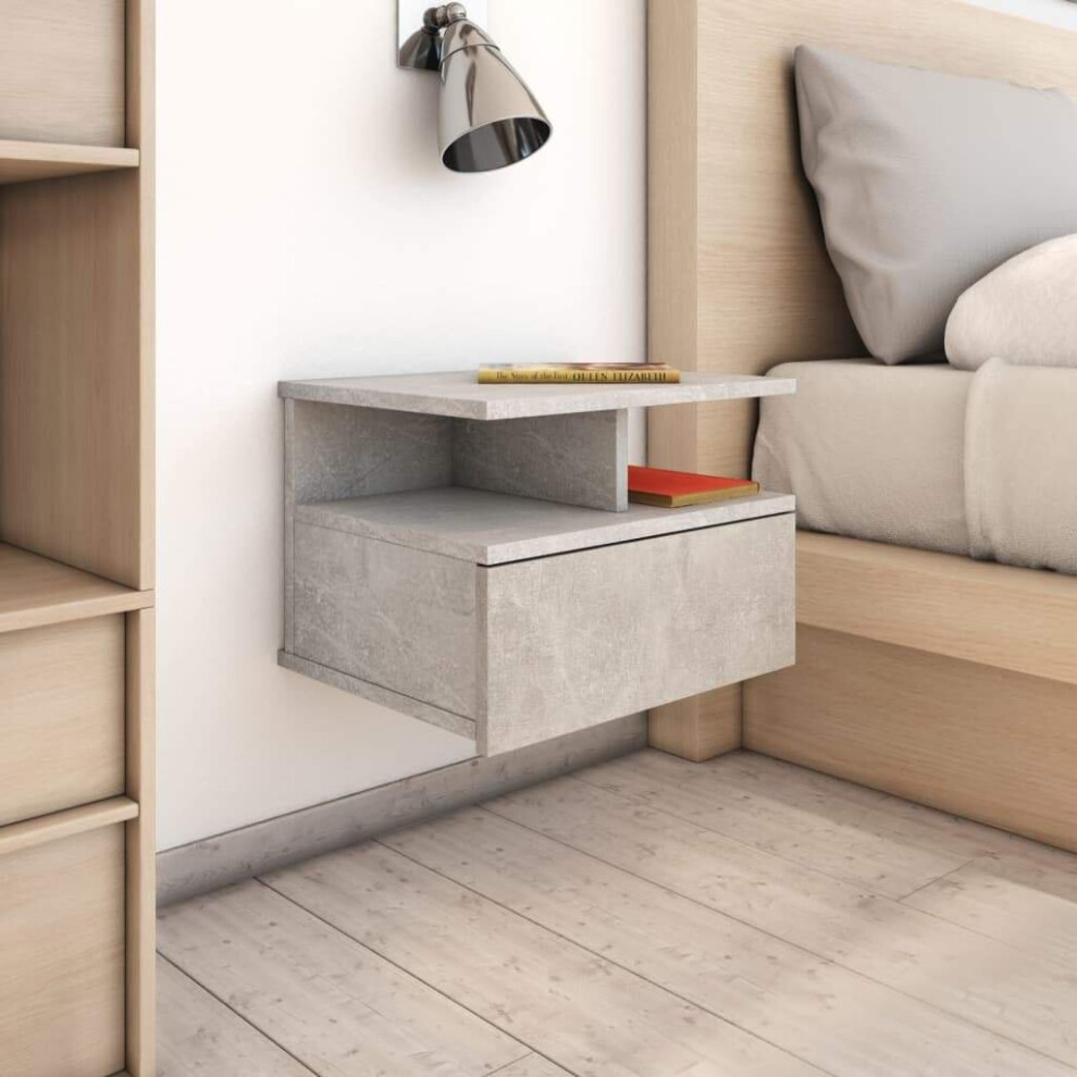 vidaXL Floating Nightstand Concrete Grey Engineered Wood Wall Bedside Table