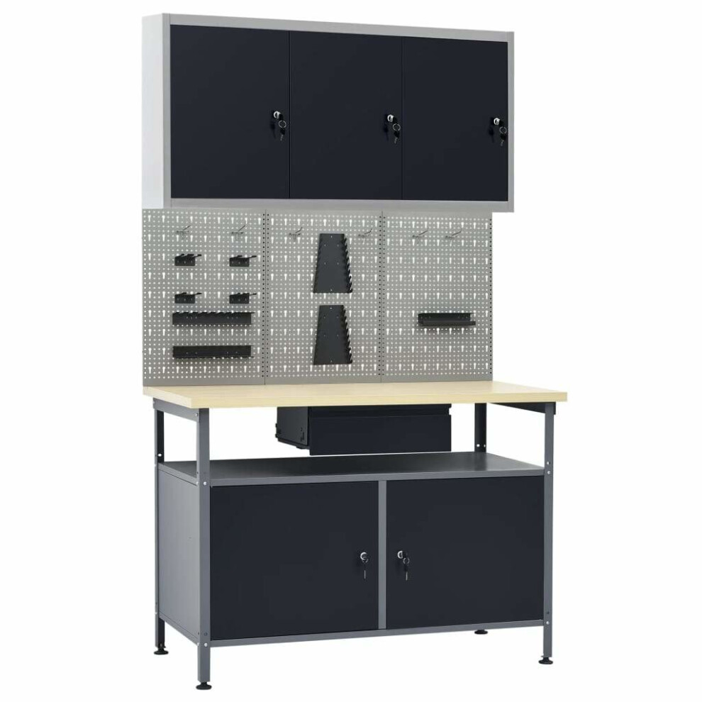 Vidaxl Workbench With Three Wall Panels And One Cabinet Work Table Workstation 8719883919461
