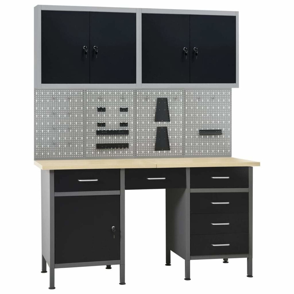Vidaxl Workbench With Four Wall Panels And Two Cabinets Work Table Workstation 8719883919430