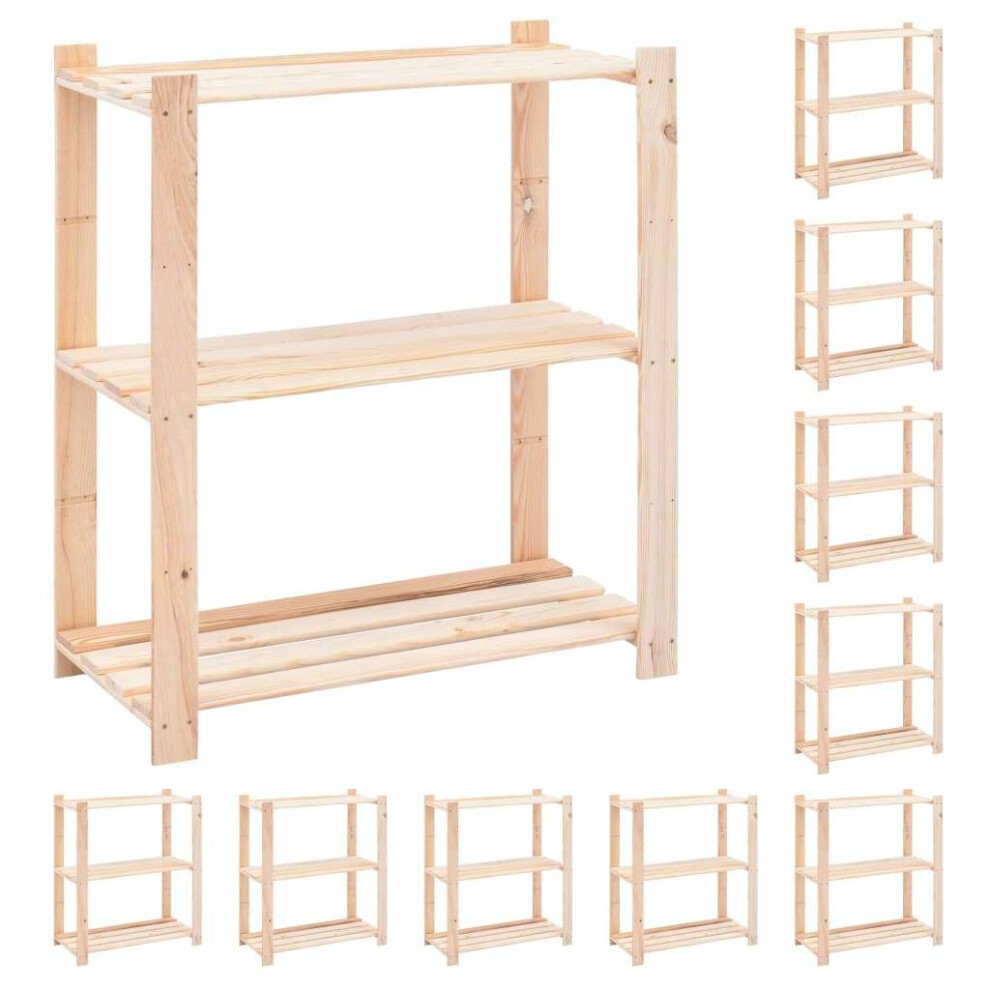 Vidaxl 10X Solid Pinewood 3-Tier Storage Racks 80X38x90cm 150Kg Organiser 8719883854755