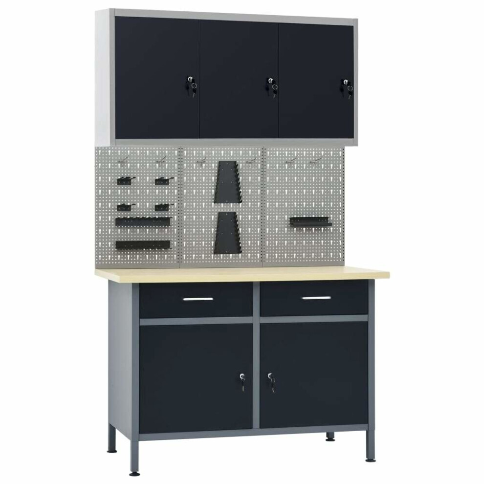 Vidaxl Workbench With Three Wall Panels And One Cabinet Work Table Workstation 8719883919478