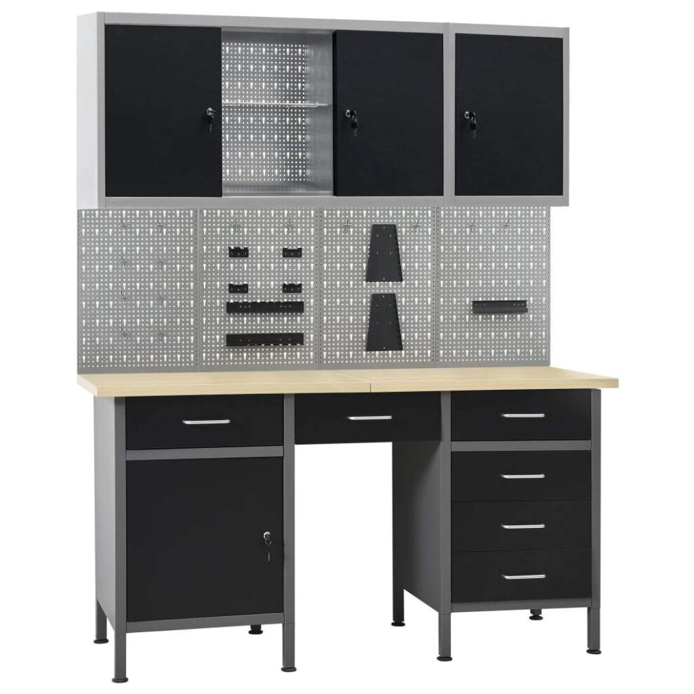 Vidaxl Workbench With Four Wall Panels And Two Cabinets Work Table Workstation 8719883919485