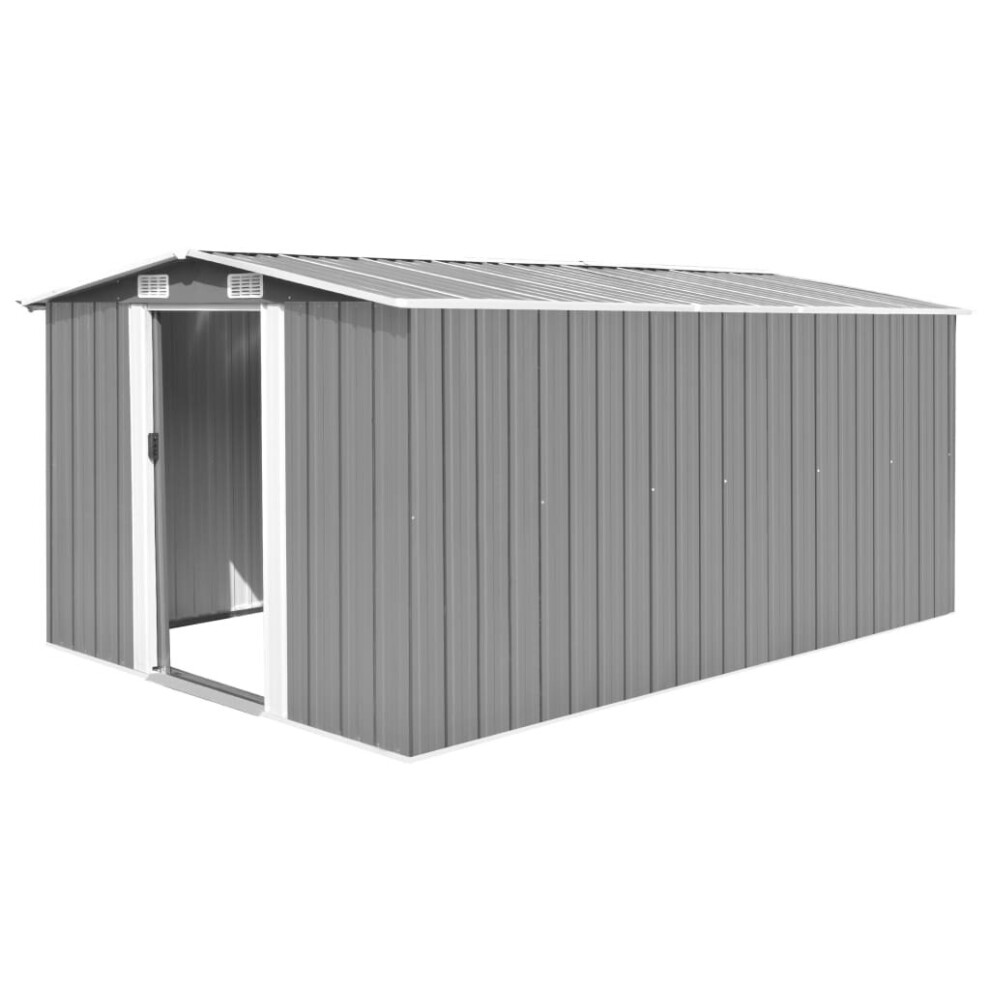 vidaXL Garden Shed 257x392x181cm Metal Grey Outdoor Tool Storage House Cabin