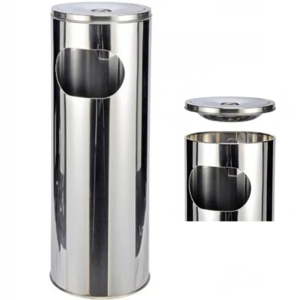 HI Stand Ashtray and Bin Silver Outdoor Dustbin Trash Storage Garbage Can
