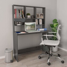 vidaXL Desk with Shelf High Gloss Grey Engineered Wood Computer Office Desk