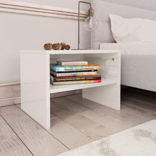 vidaXL 2x Bedside Cabinets High Gloss White Engineered Wood Table Nightstand