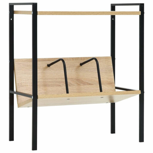 vidaXL 2-Layer Book Shelf Black and Oak Engineered Wood Storage Rack Shelf