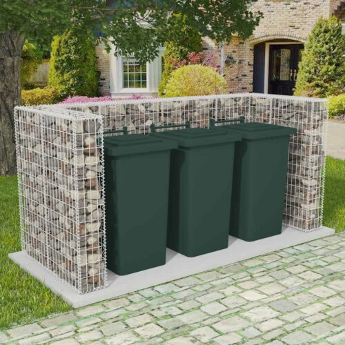 vidaXL Gabion Triple Wheelie Bin Surround Steel 250x100x120cm Shed Surround