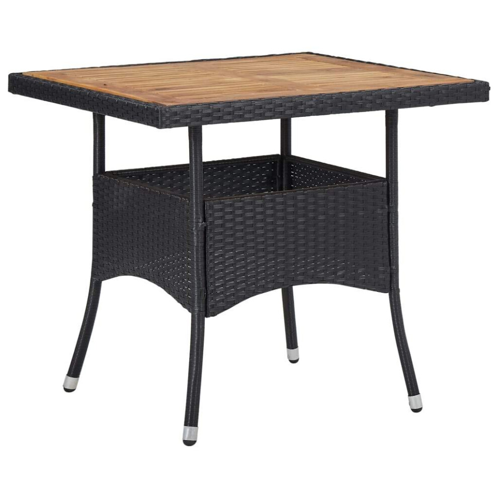 vidaXL Solid Acacia Wood Outdoor Dining Table Black Poly Rattan Furniture