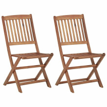 vidaXL 2x Solid Acacia Wood Folding Outdoor Chairs Garden Backyard Foldable