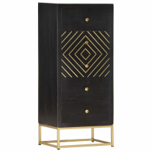 vidaXL Schubladenschrank Schwarz Golden 45x30x105cm Mangoholz