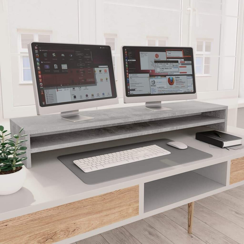 Vidaxl Monitor Stand Concrete Engineered Wood Screen Computer Riser Shelf Grey 8719883674988