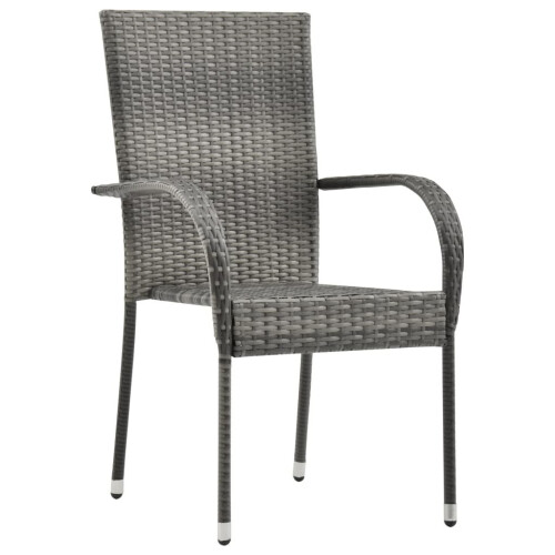 VidaXL vidaXL Gartenstühle Stapelbar 2 Stk. Grau Poly Rattan 1