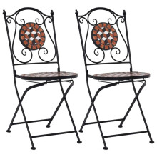 vidaXL 2x Mosaic Bistro Chairs Brown Ceramic Folding Garden Outdoor Furniture