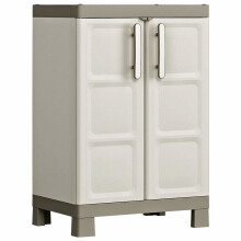Keter Low Storage Cabinet Excellence Beige and Taupe Garage Lockable Storage