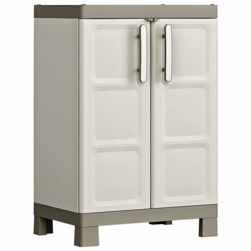 Keter Low Storage Cabinet Excellence Beige and Taupe Garage Lockable Storage