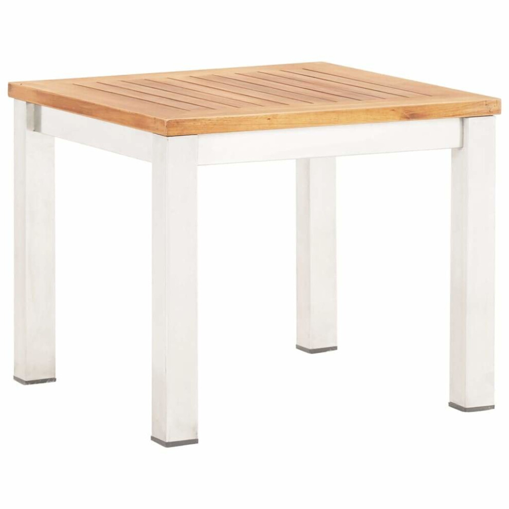 vidaXL Solid Acacia Wood Garden Side Table Stainless Steel Patio Coffee Table