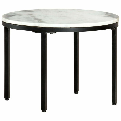 vidaXL Coffee Table White and Black Ø50cm Real Solid Marble Living Room Table