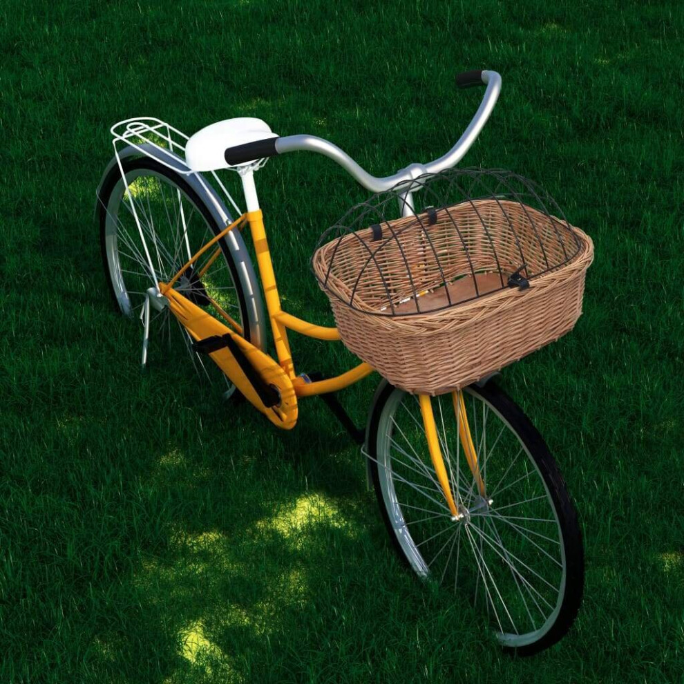 vidaXL Bike Front Basket with Cover 50x45x35cm Natural Willow Bicycle Basketry