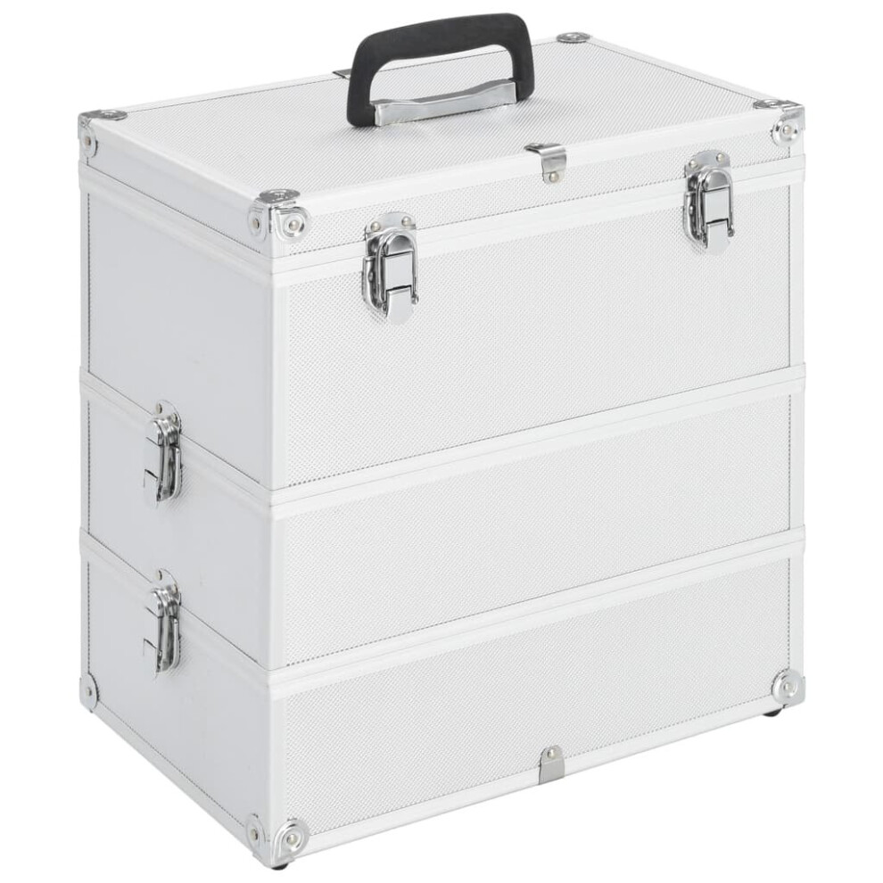 Vidaxl Silver Make-Up Case 2-Tier Handle Spacious Aluminium Vanity Organiser