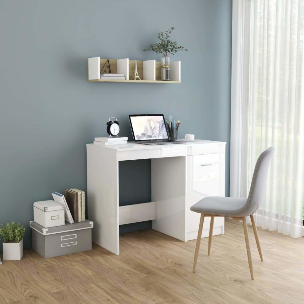 Desk High Gloss White 100x50x76 Cm Chipboard