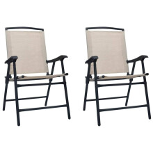 vidaXL 2x Folding Garden Chairs Textilene Cream Outdoor Seating Furniture