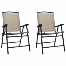 vidaXL 2x Folding Garden Chairs Textilene Taupe Outdoor Seating Furniture