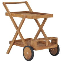 vidaXL Solid Teak Wood Tea Trolley Rolling Tea Beverage Cart Serving Trolleys