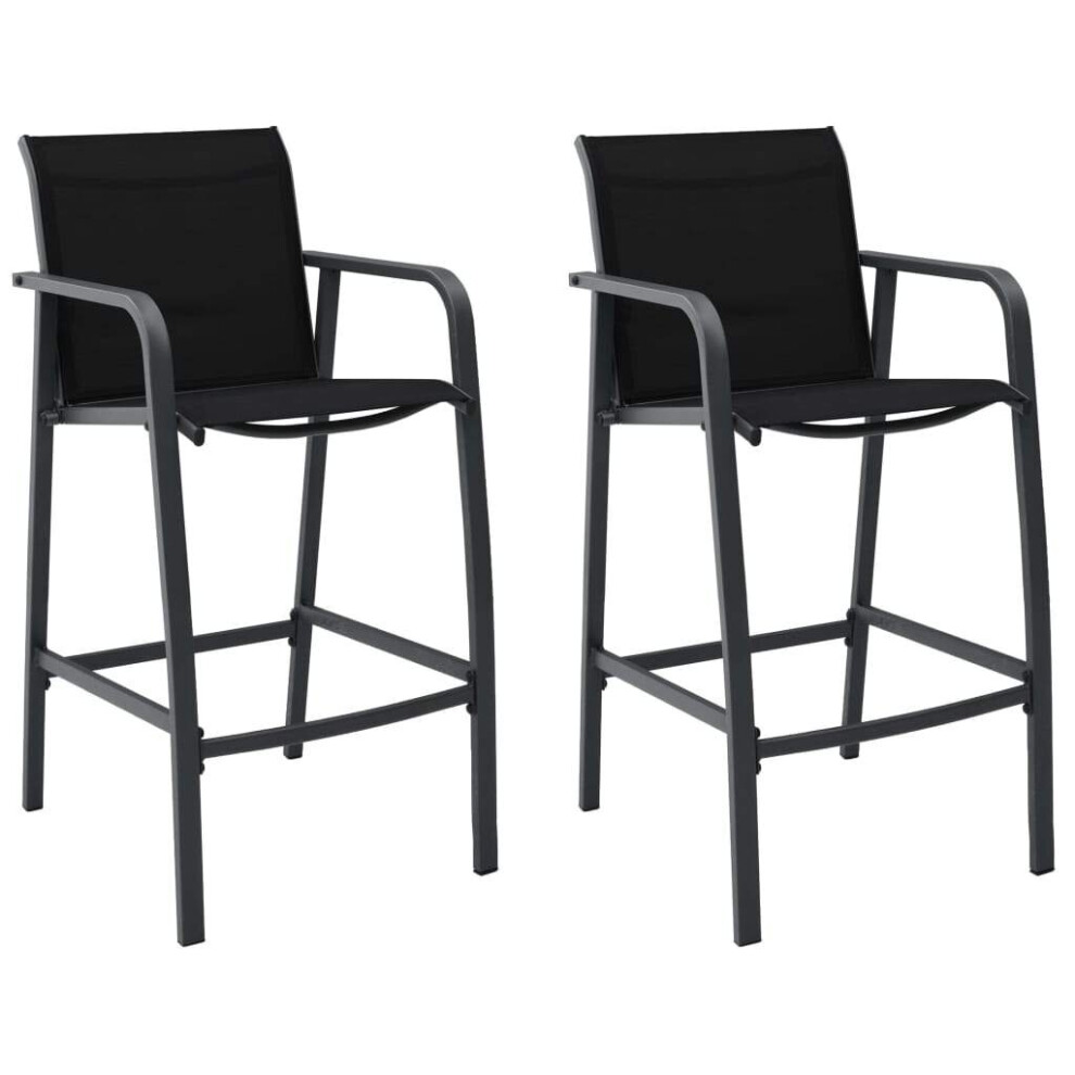 vidaXL 2x Garden Bar Chairs Black Textilene Outdoor Patio Seating Furniture