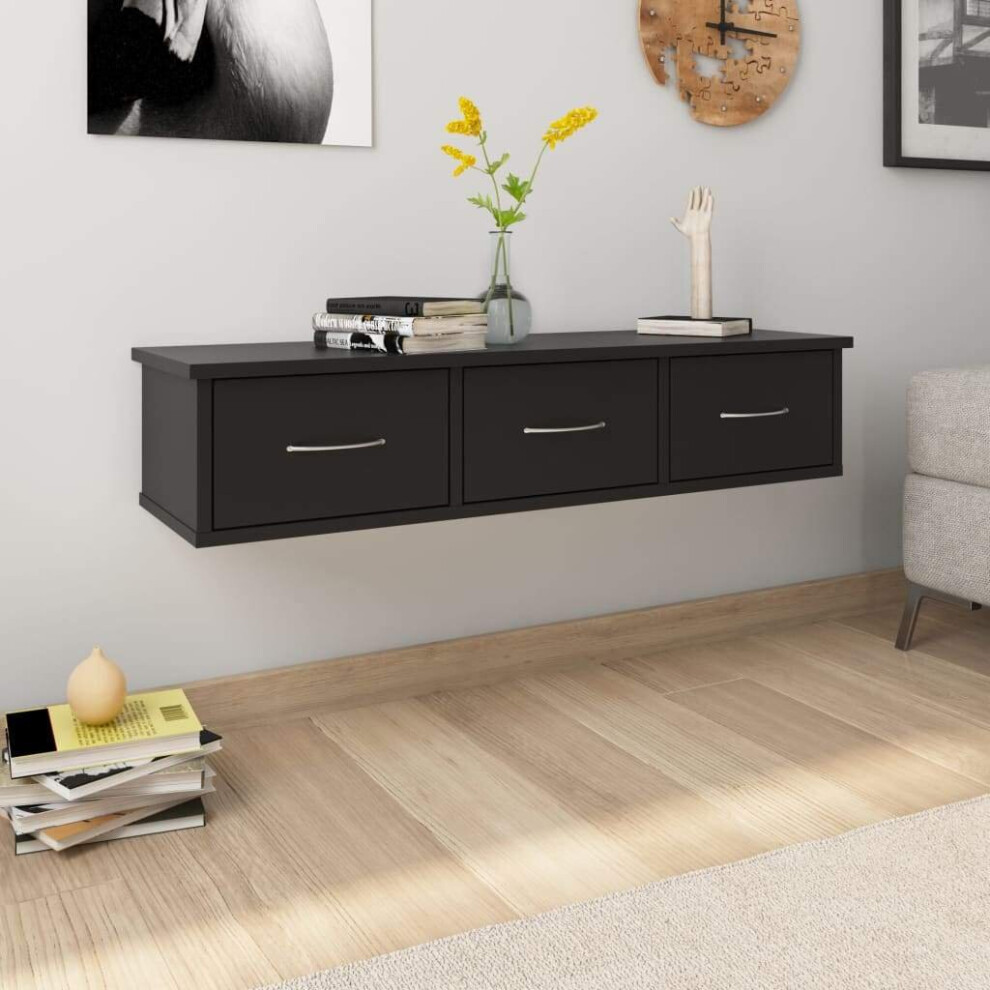 vidaXL Wall-mounted Drawer Shelf Engineered Wood Black Wall Cabinets Shelf