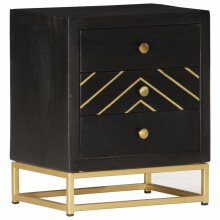 vidaXL Solid Mango Wood Bedside Cabinet Black and Gold Bedroom Nightstand