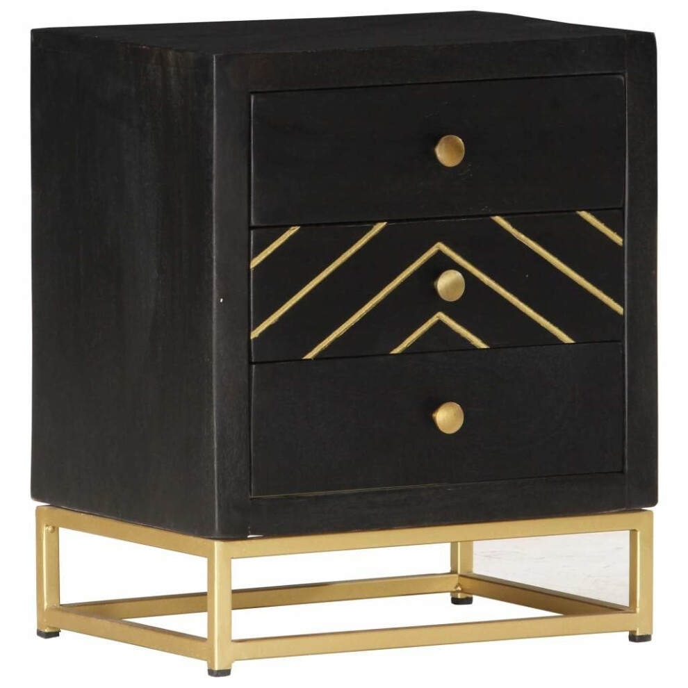 vidaXL Solid Mango Wood Bedside Cabinet Black and Gold Bedroom Nightstand