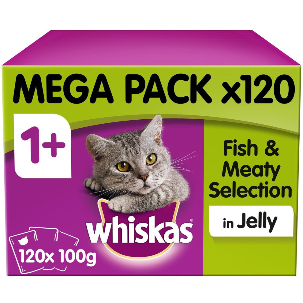 Whiskas 1+ Cat Pouches Fish & Meaty Selection Jelly Cat Food 120X100g Megapack