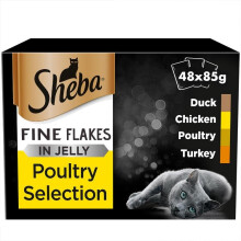 SHEBA Fine Flakes Cat Pouches Poultry Collection in Jelly 12x85g (Pack of 4)