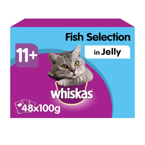 WHISKAS 11+ Cat Pouches Fish Selection In Jelly 12x100g (Pack of 4) on OnBuy