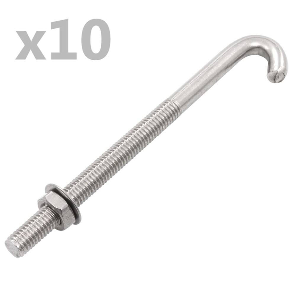 Vidaxl Anchored J-Bolt W/Nut And Washer M8x120mm 25 Sets Fence Hook Screw 8718475737940