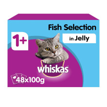 WHISKAS 1+ Cat Pouches Fish Selection In Jelly 12x100g (Pack of 4)