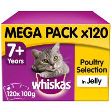 Whiskas 7+ Senior Cat Pouches Poultry Selection Cat Food Jelly 120x100g Megapack