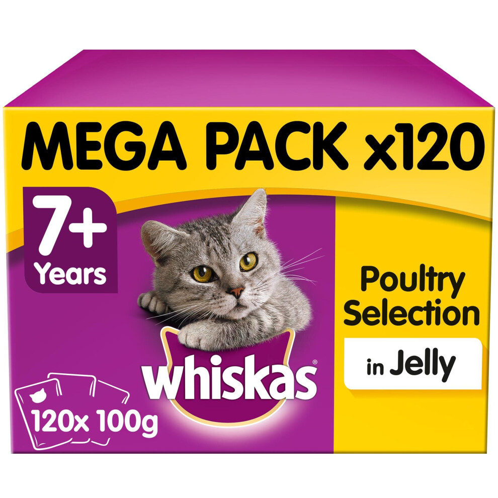 Whiskas 7+ Senior Cat Pouches Poultry Selection Cat Food Jelly 120X100g Megapack