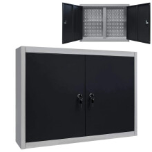 vidaXL Wall Mounted Tool Storage Cabinet Industrial Style Metal Grey and Black