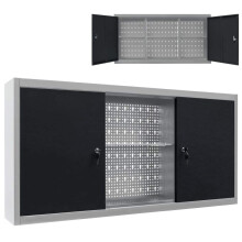 vidaXL Wall Mounted Tool Storage Cabinet Industrial Style Metal Grey and Black