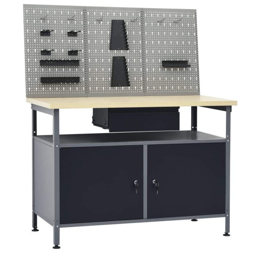 vidaXL Workbench with Three Wall Panels Work Table Work Tool Bench Workstation