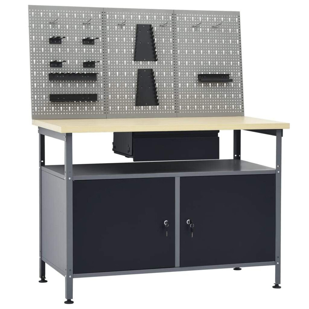 vidaXL Workbench with Three Wall Panels Work Table Work Tool Bench Workstation