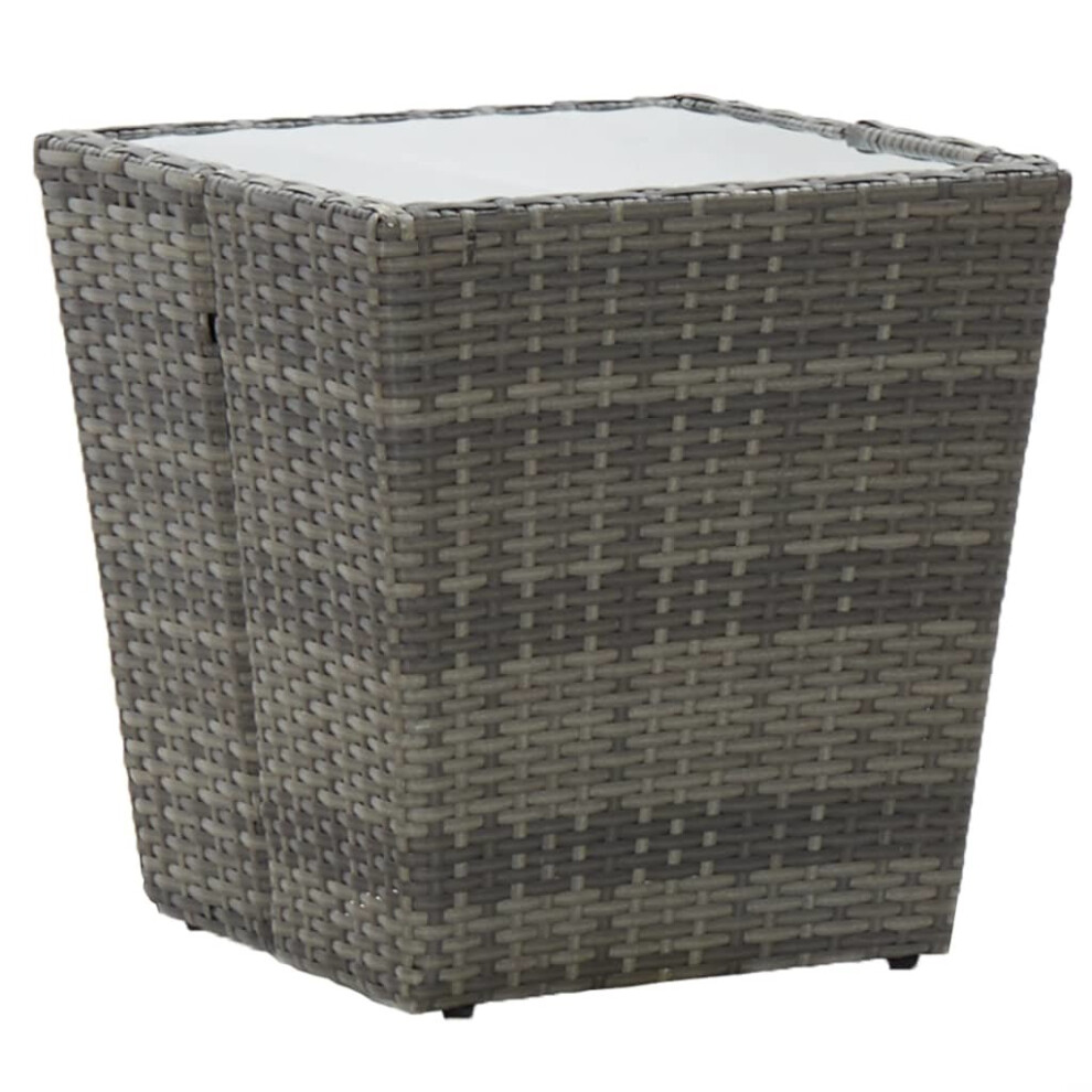 Vidaxl Tea Table Grey Poly Rattan And Tempered Glass Patio Table Furniture