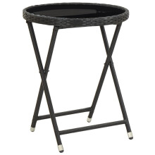 vidaXL Tea Table Black 60cm Poly Rattan and Tempered Glass Outdoor Patio Stand
