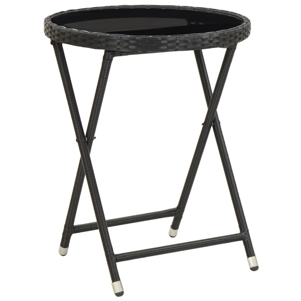 vidaXL Tea Table Black 60cm Poly Rattan and Tempered Glass Outdoor Patio Stand