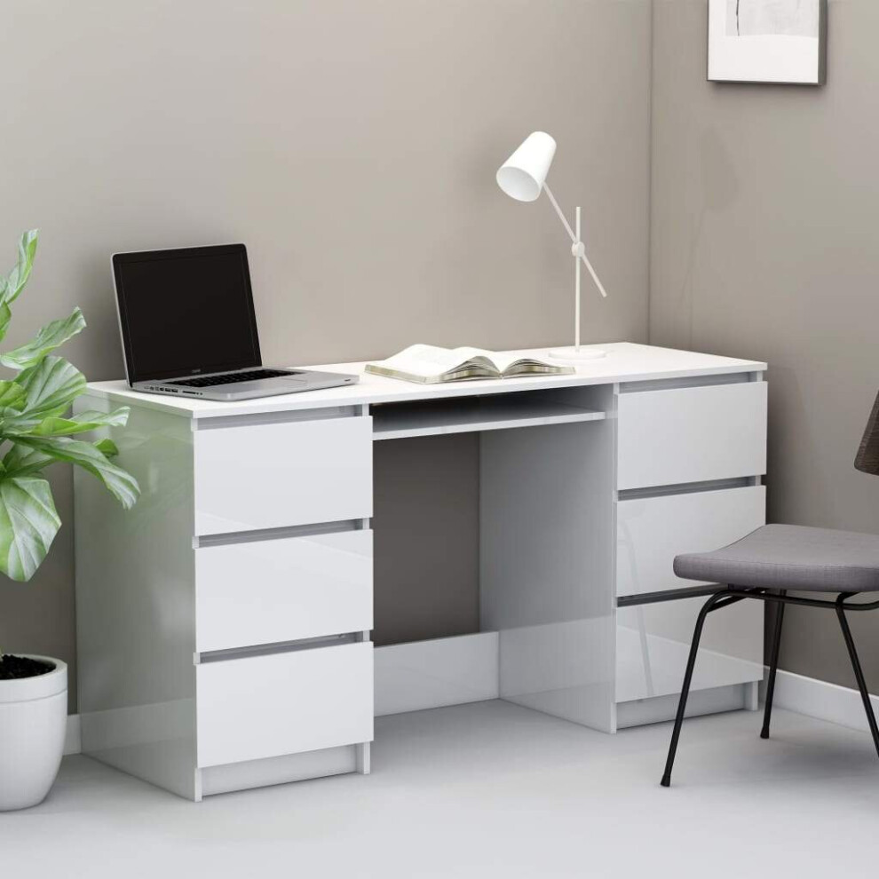 vidaXL Writing Desk High Gloss White Engineered Wood Study Computer Table